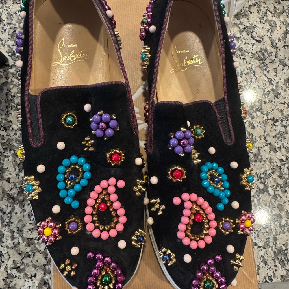 Christian Louboutin Black and Pink Artistic Flats